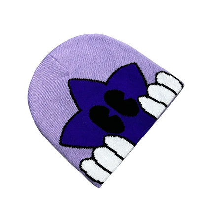 Unisex Winter Knitted Jacquard Cap Woolen Warm Beanie Hats Smiley Star Kpop Wool Skullies Fashion Bonnet Y2K Couple Hat Gorros