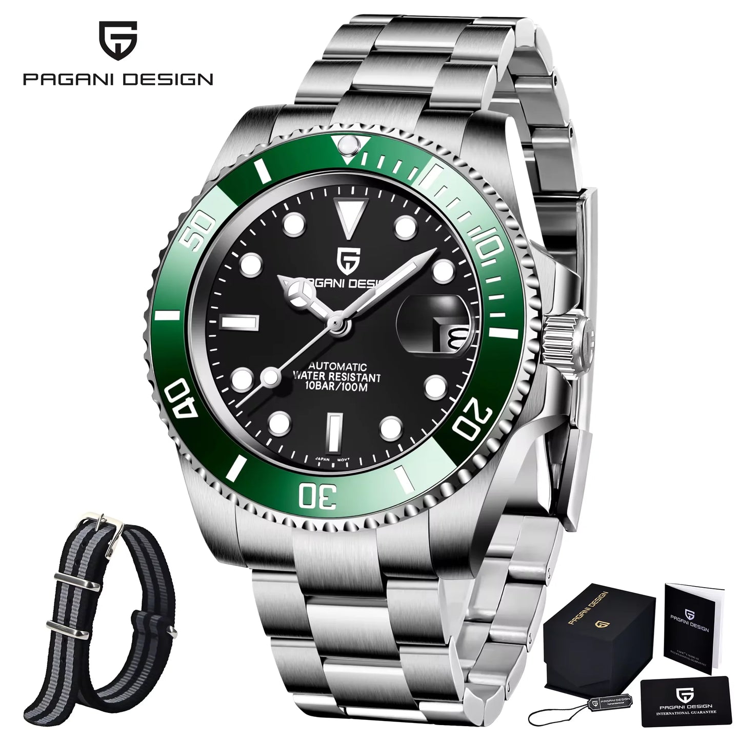 PAGANI DESIGN PD1661 Water Ghost Watch 40MM Luxury Automatic Mechanical Watches NH35 Auto Date Sport Dive BGW-9 Watch For Men