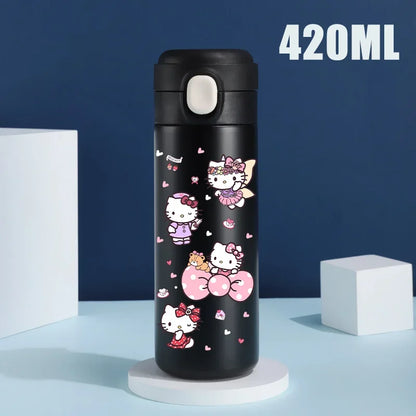 Sanrio 420 ML Thermos Mug Hello Kitty Cartoon 304 Stainless Steel Portable Water Cup Travel Water Bottle Kawaii Cups Kids Gifts