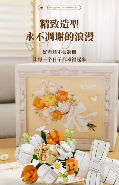 Blocs de construction Wekki Bouquet de fleurs éternelles Cadre photo Puzzle à monter soi-même Jouet créatif Cadeau d'anniversaire Collection Ornement