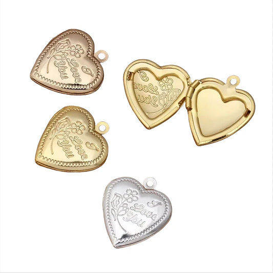 Lot de 10 breloques en forme de cœur en laiton plaqué or/argent, 18 x 22 mm, pour la fabrication de bijoux