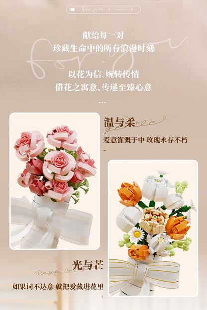 Blocs de construction Wekki Bouquet de fleurs éternelles Cadre photo Puzzle à monter soi-même Jouet créatif Cadeau d'anniversaire Collection Ornement