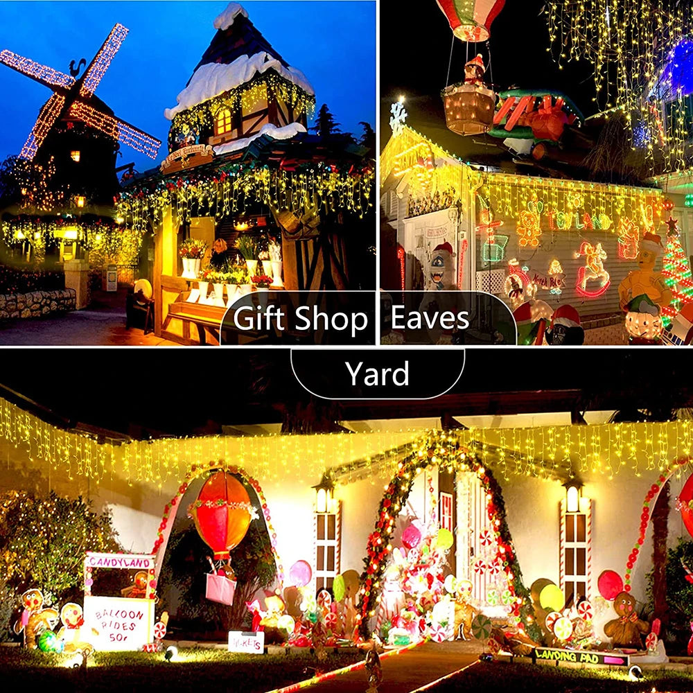Outdoor Eaves Decoration 7.5M 160Leds Solar lcicle string Lights 8 Lighting Modes Christmas Halloween Party Holiday Lights