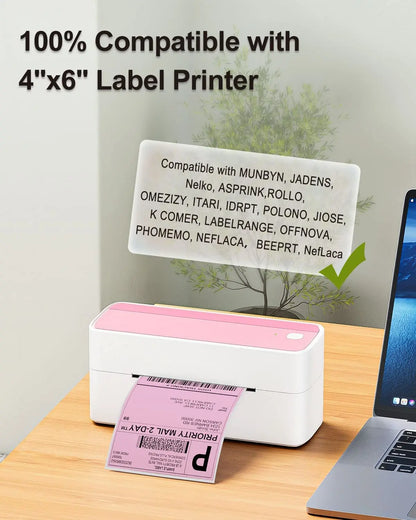 Phomemo 4x6 Thermal Labels for Shipping Label Printer - 500PCS Purple Mailing Labels 4x6 Direct Thermal Labels Fanfold BPA Free