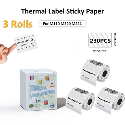 3 Rolls Thermal Sticker Label Paper Adhesive Square/Round Labels For M110/M221/M220/M120/M200/M110S For Logo,Address Label