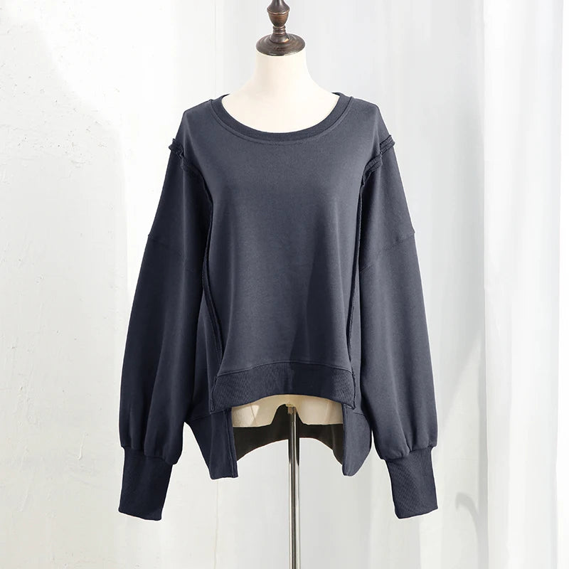 Oversized 100% Cotton Women Sweatshirts Long Sleeve Patchwork Open Side Streetwear Harajuku Pullovers Autumn Clothes For Women