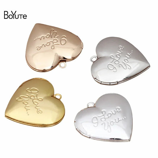 BoYuTe (10 Pieces/Lot) 29*27MM Heart Pendant I Love You Love Locket Factory Direct Wholesale Metal Brass Photo Locket Pendant