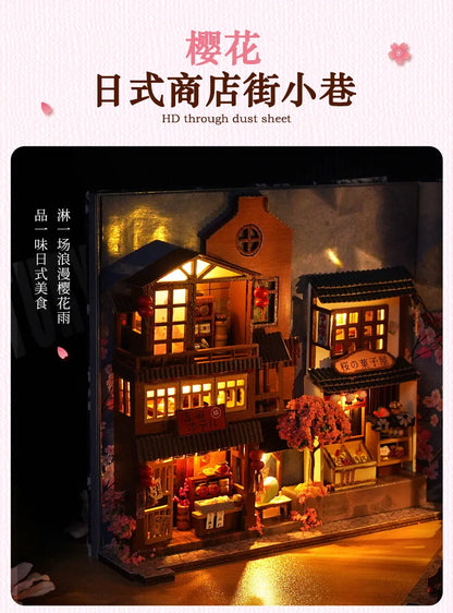 3D Wooden Puzzle DIY Book Kit Bookend Shelf Insert Alley Miniature Dollhouse Model Building Set Craft for Home Decoration P541