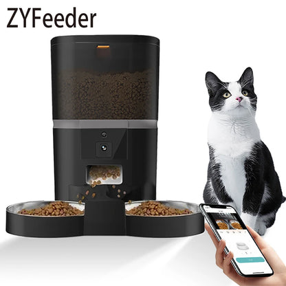Comedero automático para gatos de 4 l, comedero inteligente para mascotas, dispensador de comida para gatos y perros pequeños con cámara grabadora, temporizador cuantitativo, cuenco doble