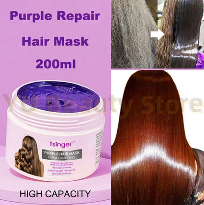 Purple Repair Hair Mask Keratin Deep Nourishing Dry Frizzy Damaged Treatment Collagen Magical 5 Second Soft Shiny Care 200ml
