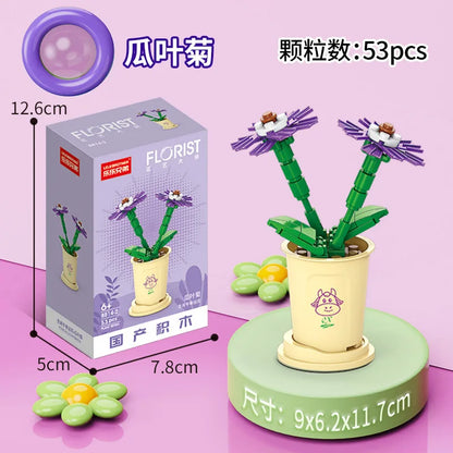 Adults Mini Flower Bouquet Particles Building Blocks for Children Girls 6 to 14 Years Old Assembly Bricks Constructor Set Gifts