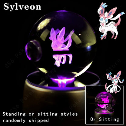 Lámpara de bola de cristal de Pokémon 3D, Pikachu, Gengar, Mew, Mewtwo, base para lámpara, bola de cristal de Pokémon, figura de bola de cristal, luz nocturna, regalo de cumpleaños