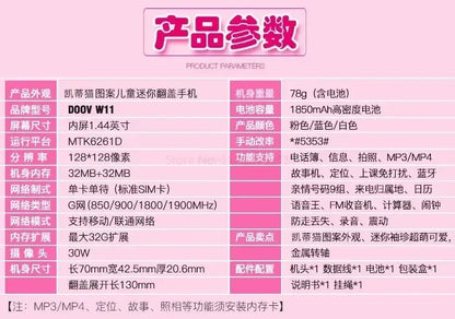 Sanrio Hello Kitty Flip Phone New Cartoon Cute Children White Pink Kawaii Mini Phone Children Birthday Gifts Fashion Model Toys