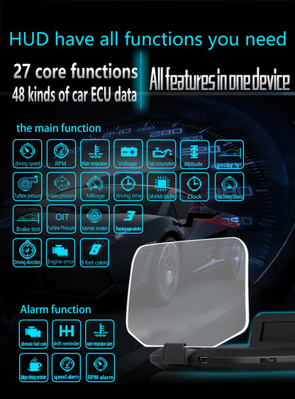 C1 Car Navigation Projection HUD Head Up Display Speedometer  Multiple Interfaces Car Accessories on Screen Overspeed Alarm