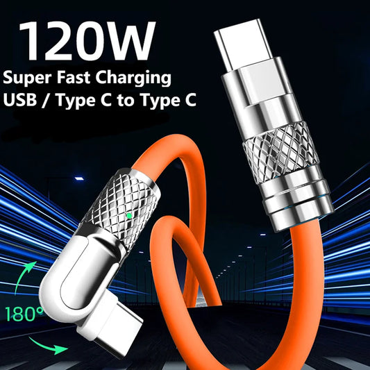 5A Super Fast Charge Type C Cable 180° Degree Rotation Elbow Cable for Xiaomi Samsung Phone Charger Liquid Silicone USB C Cable