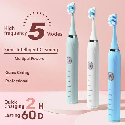 Sonic Electric Toothbrush 5 Mode USB Charger Timer Brush Rechargeable Deep Clean Tooth Brushes Replacement Heads Set For Adults
