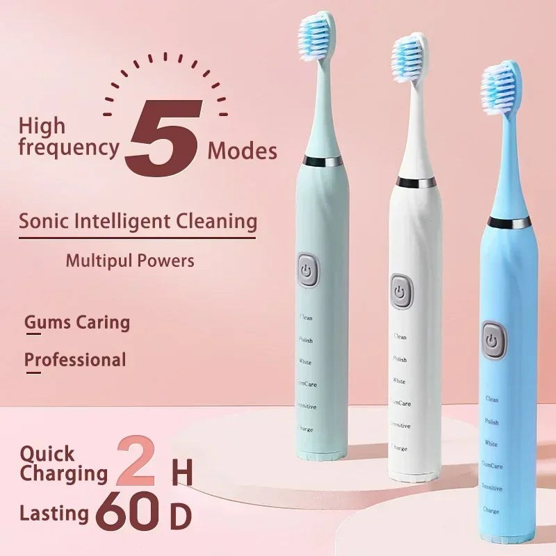 Sonic Electric Toothbrush 5 Mode USB Charger Timer Brush Rechargeable Deep Clean Tooth Brushes Replacement Heads Set For Adults