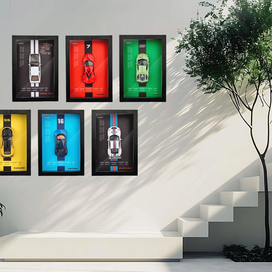 3D Wooden Photo Frame With 1/32 Diecast Metal Miniature Toy Car, 12 Inches Wall Decoration Suitable for Modern Style Living Room