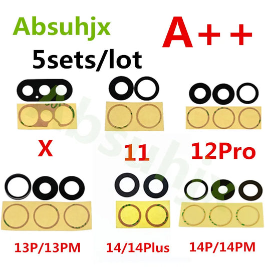 Absuhjx 5sets A++ Back Camera Glass Lens for iPhone 11 12 13 Pro Max 13Mini 14 14Plus X XS XR Rear Cam Holder