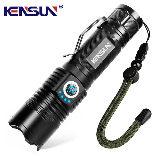Powerful Zoom Torch Super Bright LED Flashlight USB Rechargeable Strong Light Lantern With Metal Clip 6 Modes Waterproof Lamp