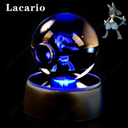Lámpara de bola de cristal de Pokémon 3D, Pikachu, Gengar, Mew, Mewtwo, base para lámpara, bola de cristal de Pokémon, figura de bola de cristal, luz nocturna, regalo de cumpleaños