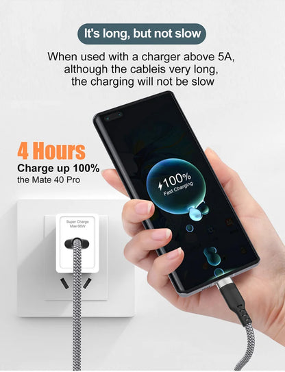 Usb C Super Fast Charge Cable for Huawei 8M 5M 3M 2M 1M 6A Usb Type-C Equipment Cable for Samsung Xiaomi Oppo Oneplus Vr Camera