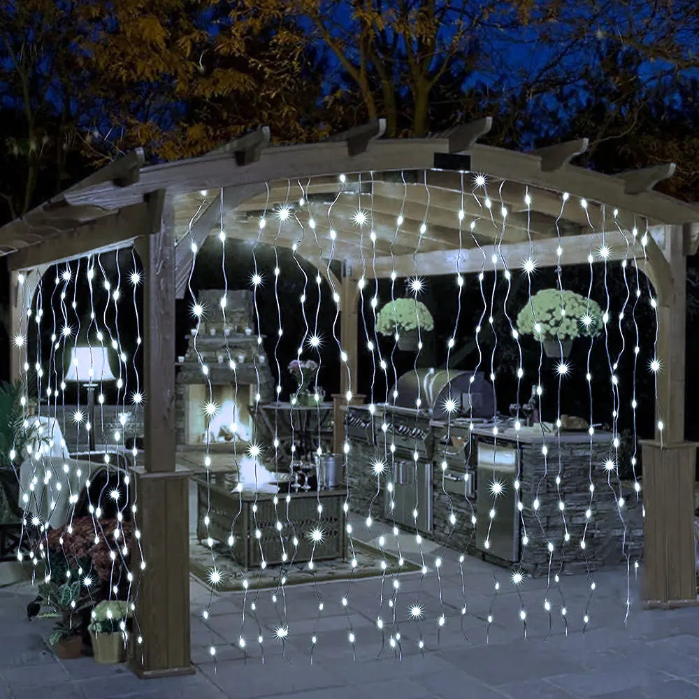 6X3M 3X3M Solar Curtain Light Outdoor Led Icicle Light 8 Modes Waterfall Christmas Fairy String Light for Garden Patio Decor