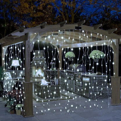 6X3M 3X3M Solar Curtain Light Outdoor Led Icicle Light 8 Modes Waterfall Christmas Fairy String Light for Garden Patio Decor