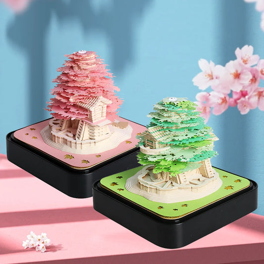 Omoshiroi Block 3D Notepad 3D Calendar 2024 Sakura Tree House 284Sheets Memo Pad Sticky Notes Paper Cute Notepads Christmas Gift