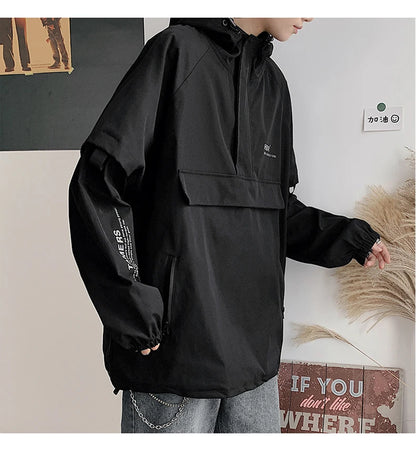 2024 New Autumn Streetwear Men Jackets Zipper Up Jacket Windbreaker Harajuku Thin Coats Loose Harajuku Oversized Outwear