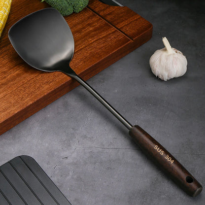 1 espátula de madera de acero inoxidable 304, utensilios de cocina, accesorios de cocina para el hogar, cuchara ranurada, artilugios de cocina de metal