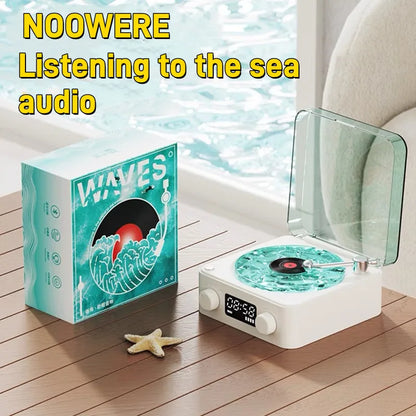 Haut-parleur Bluetooth Waves Vinyl Player avec bruit blanc, haut-parleur rétro pour platine vinyle, aide au sommeil, haut-parleur en forme de Vitrola avec lumière RVB
