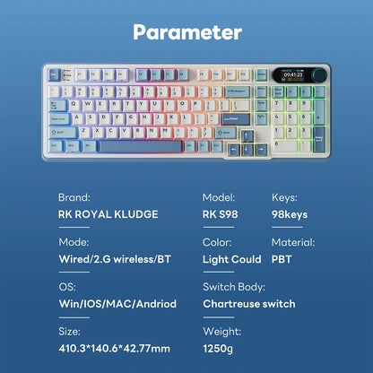 RK ROYAL KLUDGE S98 Mechanical Keyboard Top Mount TFT Screen 98 Keys RGB BT5.0/2.4G/USB-C Wireless Gamer Keyboard Hot Swappable