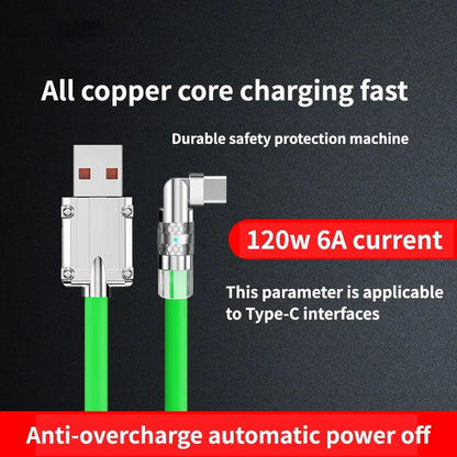 120W Usb Type C Fast Charge Cable 180 Degree Elbow Rotation Type C-Lightning Zinc Alloy Liquid Silicone Data Cable with Light