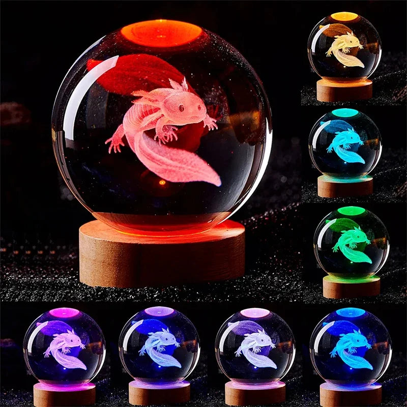 3D Pokemon Crystal Poke Ball Figure Toys 5CM Mimikyu Planet Axolotl Night Light LED Lamp Base Gift for Kid Adult