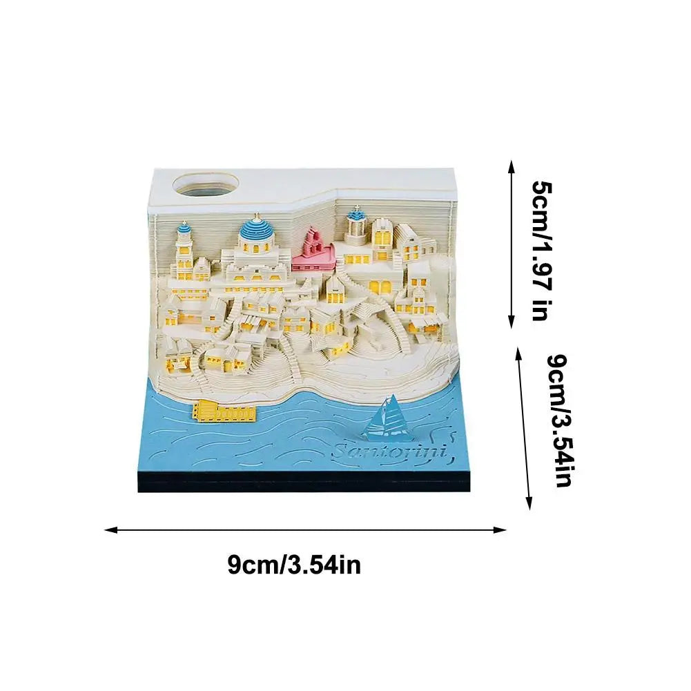 2025 Calendar 3D Notepad Block Santorini 3D Art Calendar With Led Lihjt Memo Pad Paper Notes Desk Decor Birthday Christmas Gift