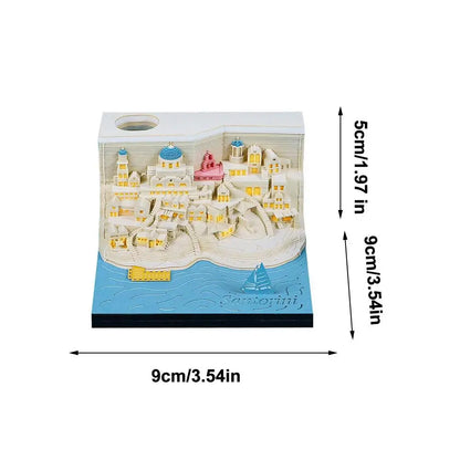 2025 Calendar 3D Notepad Block Santorini 3D Art Calendar With Led Lihjt Memo Pad Paper Notes Desk Decor Birthday Christmas Gift