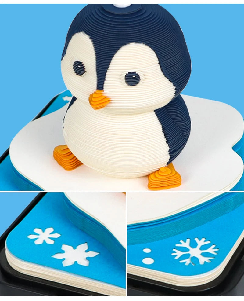 Omoshiroi Block 3D Memo Pad Calendar 2025 Cute Penguin 3D Paper Carved Sticky Notes Miniature Items Office Accessories Love Gift