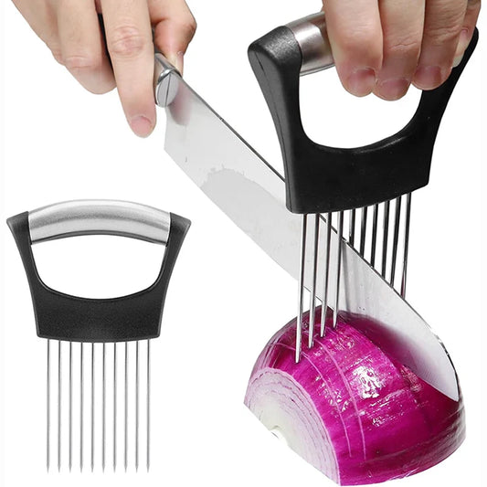Onion Slicer Holder Vegetable Slicer Cutter Steak Needle Kitchen Gadgets Stainless Steel Cutting Tools for Onion Lemon Fruit