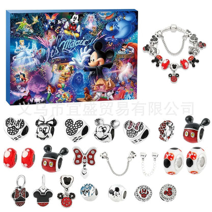 2024 Disney Christmas Angel Comes Jewelry Gift Box Anime Stitch Winnie The Pooh Mickey Kawaii DIY Beaded Bracelet Christmas Gift