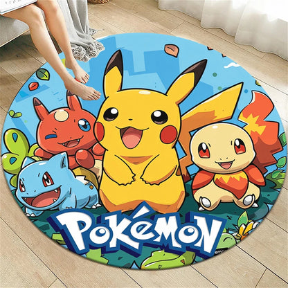 Pokemon Cartoon HD Printed Round Carpet for Living Room Bedroom Rugs Camping Picnic Mats Flannel Anti-Slip Rug Yoga Mat Gift