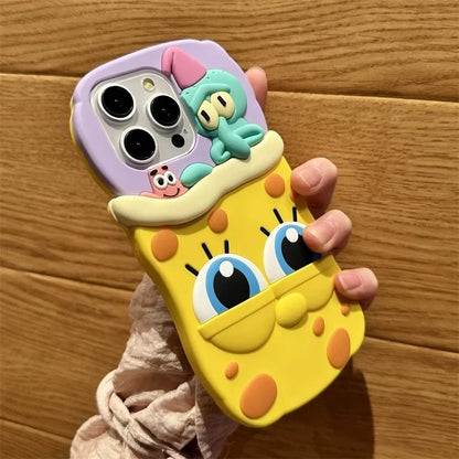 3D Cartoon Cute SpongeBobs SquarePants Patricks Stars Phone Case For IPhone 15 14 13 12 11 Pro Max Soft Silicone Back Cover Gift