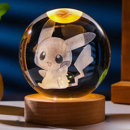 6cm 3d Crystal Ball Led Night Stitch Pikachu Doraemon A Dream Hellokitty Desktop Decoration Lamp Laser Carving Children Gifts