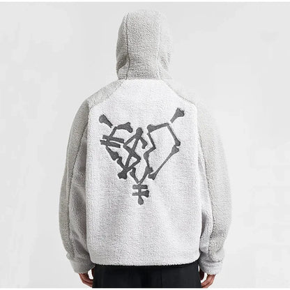 Autumn Winter Lamb Wool Fashion Loose Men's Jacket Contrast Patchwork Hooded Zipper Coat Plush Thicking Warm Couple Clothing