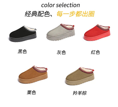 2024 Winter New Snow Boots for Women Cashmere Warm Thick Soles Without Heel-covered Hair Half Slipper Cotton Shoes for Women