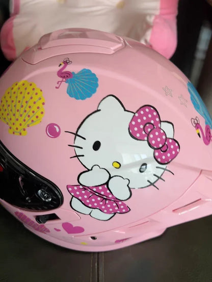Sanrio Genuine Hello Kitty Motorcycle Helmet Full Face Racing Helmets Offroad Motorcycle Helmet Motorbike Kawaii Xmas Girl Gift