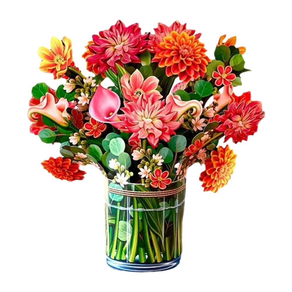 3D Pop Up Flower Greeting Card for Mothers Day Creative Multi-Style Bouquet Birthday Card Thank You Postcard for Birthday Easter
