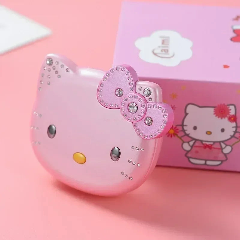 Sanrio Hello Kitty Flip Phone New Cartoon Cute Children White Pink Kawaii Mini Phone Children Birthday Gifts Fashion Model Toys
