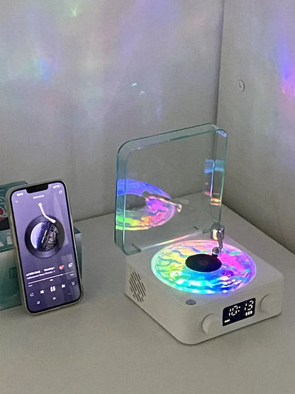 Haut-parleur Bluetooth Waves Vinyl Player avec bruit blanc, haut-parleur rétro pour platine vinyle, aide au sommeil, haut-parleur en forme de Vitrola avec lumière RVB