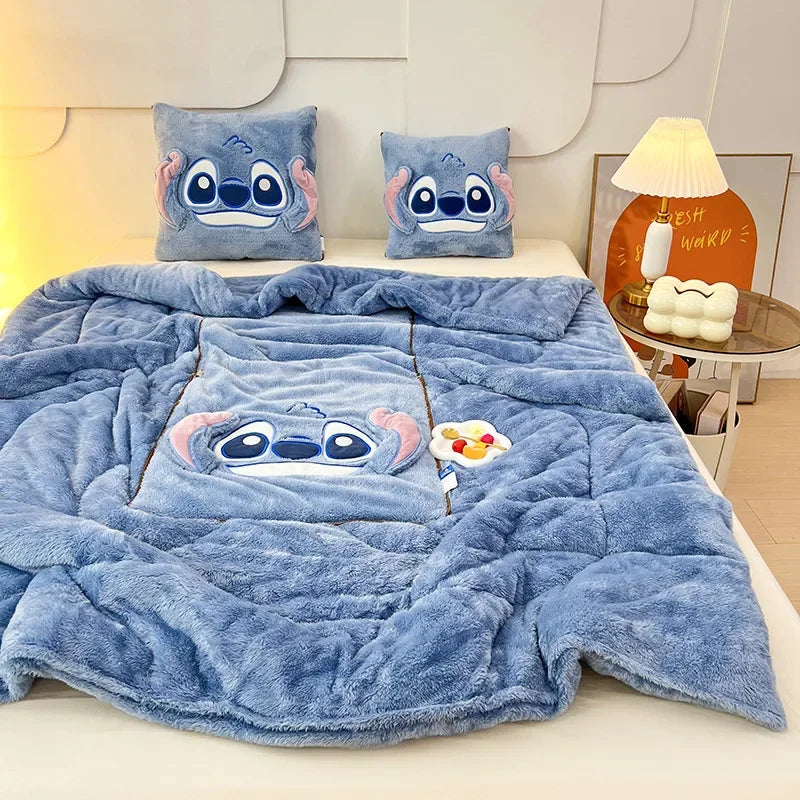 Stitch Disney Throw Pillow Blanket 2-in-1 Kawahiran Velvet Throw Pillow Thickened Nap Blanket Living Room Christmas Gift
